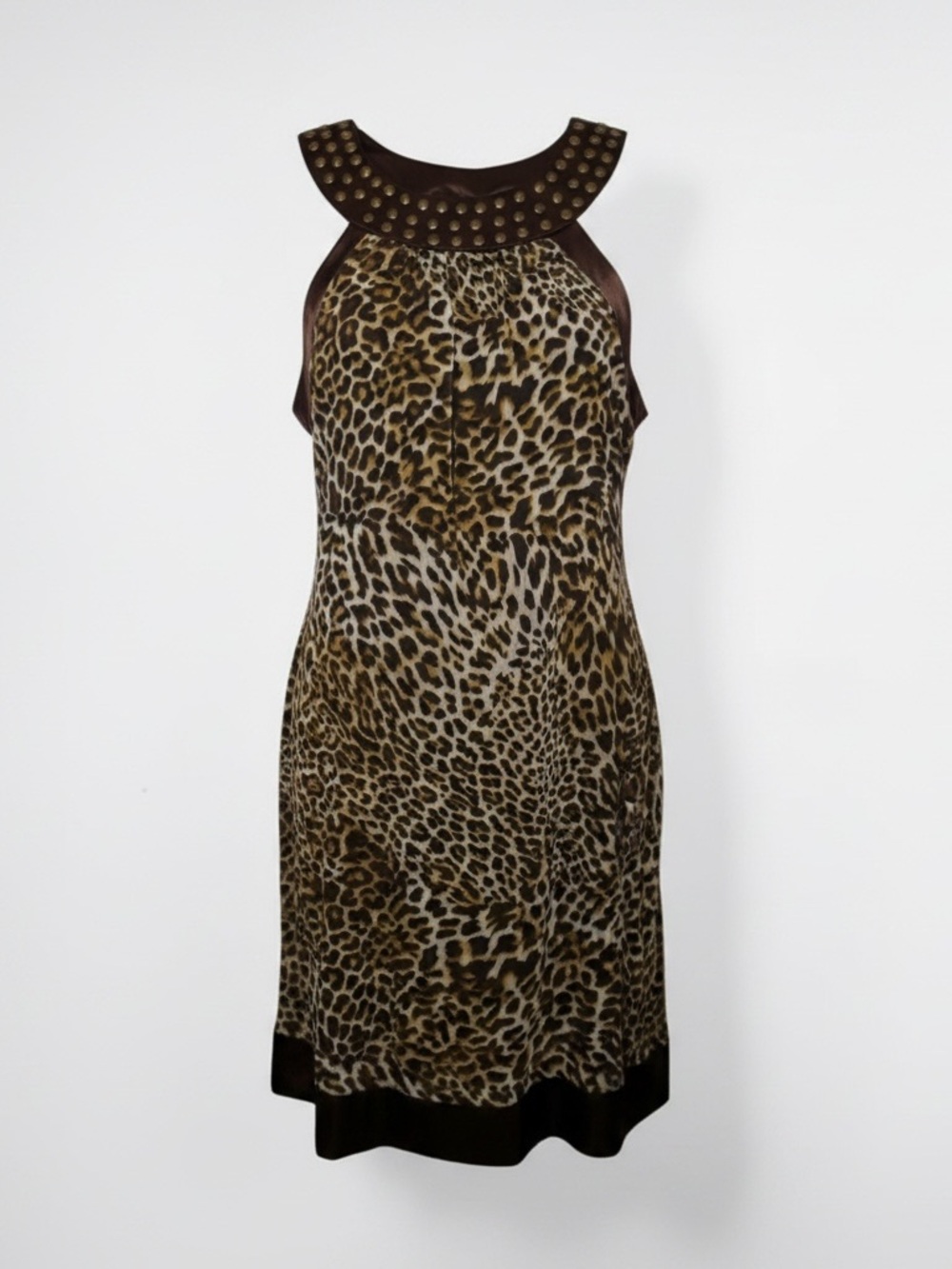 Mlle Gabriella Leopard Print Sleeveless Dress with Studded Collar